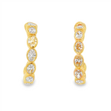 14K Yellow Gold 15Mm Round Contemporary Natural Diamonds Hoop Earrings
