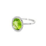 14K Yellow Gold Oval Peridot And Diamond Halo Ring