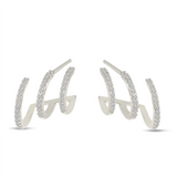 14K White Gold Triple Huggie Natural Diamonds Earrings