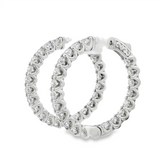14K White Gold 30Mm Round Inside Out Natural Diamonds Hoop Earrings