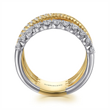14K Yellow And White Gold Wide Band Easy-Stack Diamond Ring