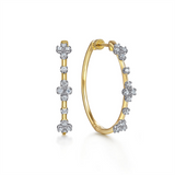14K Yellow Gold 30Mm Round Contemporary Natural Diamonds Hoop Earrings