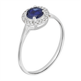 September Birthstone Rings: 14K White Gold Diamond And Sapphire Halo Ring