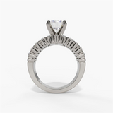 14K White Gold Wide Band Round Natural Diamonds Engagement Ring