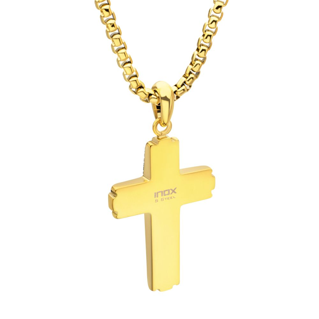 18K Yellow Gold IP Steel Zebra Lab Grown Diamond Cross Pendant