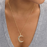 18K Yellow Gold Overlay 'She's A Icon' Labradorite Moon Pendant