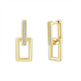 14K Yellow Gold Rectangular Natural Diamonds Hoop Earrings
