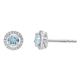 March Birthstone Earrings: 14K White Gold Diamond Halo Aquamarine Earrings
