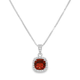 January Birthstone Sterling Silver Garnet Halo Pendant