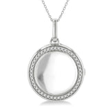 Sterling Silver Circle Locket Diamond Pendant Necklace