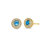Gold Vermeil December Birthstone Simulated Blue Topaz Halo Earrings