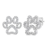 Sterling Silver Puppy Paw Natural Diamond Stud Earrings