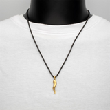 Matte 18K Yellow Gold IP Steel Italian Horn Pendant with Black IP Steel Rounded Box Chain