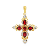 14K Yellow Gold Garnets Cross Pendant