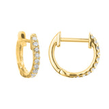18K Yellow Gold 10Mm Round Huggie Natural Diamonds Hoop Earrings