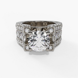 14K White Gold Wide Band Round Natural Diamonds Engagement Ring