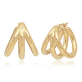 14K Yellow Gold Small Triple Tube Open Hoop Earrings