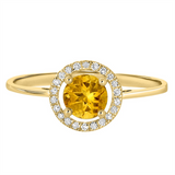 November Birthstone Rings: 14K Yellow Gold Diamond And Citrine Halo Ring
