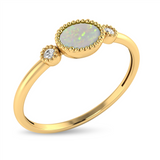 10K Yellow Gold Oval Opal Three Stone Milgrain Ring