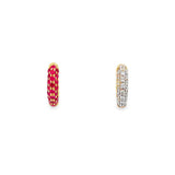 14K Yellow Gold Rubies Reversible Huggie Earrings