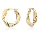 14K Yellow Gold Small Flat Twist Plain Hoop Earrings
