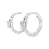 14K White Gold 15Mm Round Huggie Natural Diamonds Hoop Earrings