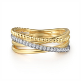 14K 14K Yellow And White Gold Twisted Natural Diamonds Ring