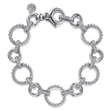 Sterling Silver White Sapphire Bujukan Fancy Link Bracelet