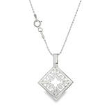 JT ESTATE Sterling Silver Square Floral Pendant With Bead Chain