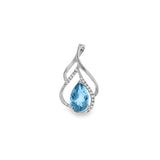 14K White Gold Blue Topaz And Diamond Free Form Pendant