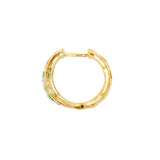 14K Yellow And White Gold Emerald Huggie Earrings