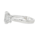 Platinum 2.07Ct Emerald Cut Lab Grown Diamonds Three Stone Engagement Ring
