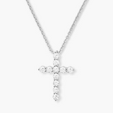 Silver Overlay Small Cubic Zirconia Cross Pendant Necklace