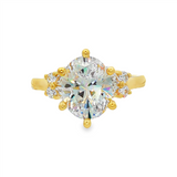 14K Yellow Gold Floral Oval Natural Diamonds Engagement Ring