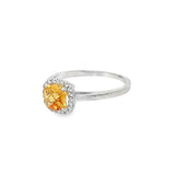 November Birthstone Sterling Silver Checkerboard Cushion Citrine Halo Ring