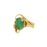 JT ESTATE 14K Yellow Gold Free Form Cabochon Jade And Diamond Ring