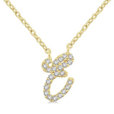 10K Yellow Gold Natural Diamonds Script Initial E Necklace
