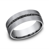 Grey Tantalum Satin Finish 7.5mm Domed Channel Set Wedding Band With Black Diamonds