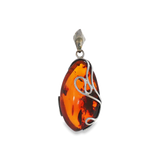 JT ESTATE Sterling Silver 40mm Oblong Amber Wire Wrapped Pendant