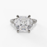 14K White Gold Three Stone Radiant Natural Diamonds Engagement Ring