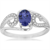 14K White Gold Oval Tanzanite And Diamond Free Form Ring
