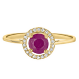 July Birthstone Rings: 14K Yellow Gold Diamond And Ruby Halo Ring