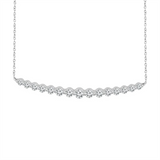 14K White Gold Natural Diamonds Curved Bar Necklace