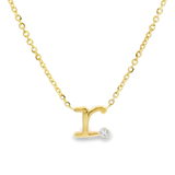 14K Yellow Gold 'r' Initial Diamond Necklace with a .02ct natural diamond