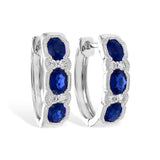 14K White Gold Sapphires Small Hoop Earrings