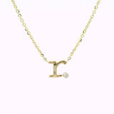 14K Yellow Gold 'r' Initial Diamond Necklace with a .02ct natural diamond