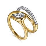 14K Yellow And White Gold Wide Band Wrap Diamond Ring