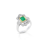 18K White And Yellow Gold Emerald Cut Emerald Antique Ring