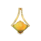 14K Yellow Gold Crystal Opal And Diamond Drop Pendant