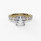 14K Yellow And White Gold Classic Round Natural Diamonds Engagement Ring